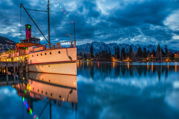 TSS Earnslaw at dock in Queenstown Bay, Lake Wakatipu very early one winters morning.