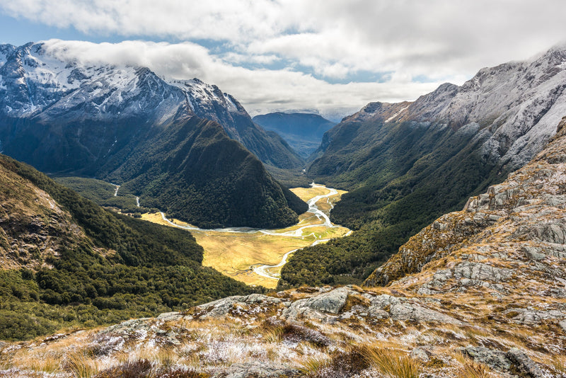 Shot from the Routeburn Track looking down to Routeburn Flats and the Northern Branch, Fiordland.