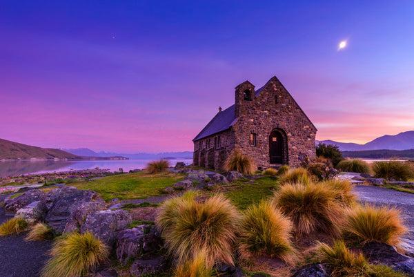 A special dawn glow over The Church of the Good Shepherd at Lake Tekapo, Mackenzie Country.