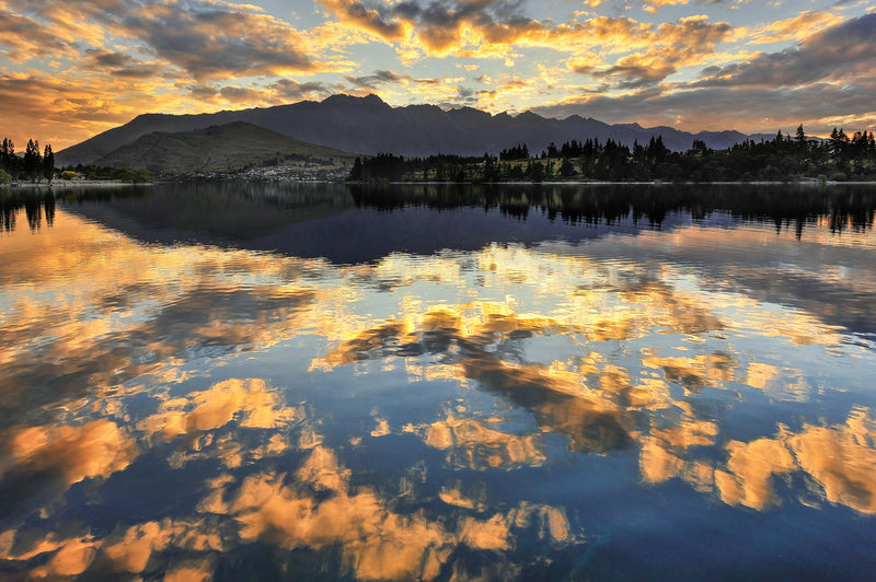 Sunrise across Frankton Arm looking towards The Remarkables Mountains, Lake Wakatipu, Queenstown